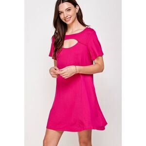 Fuchsia Cut Out Short Sleeve Shift Dress L